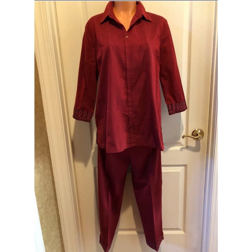 STEENA Maternity Red Shirt Pant Suit Set Size S Small Asian Style